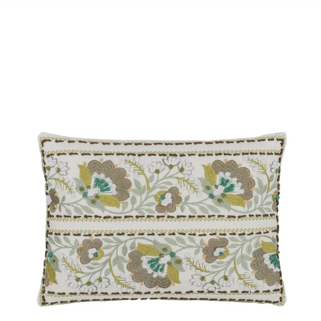 Enamel Flower Celadon Cotton Throw Pillow by Designers Guild