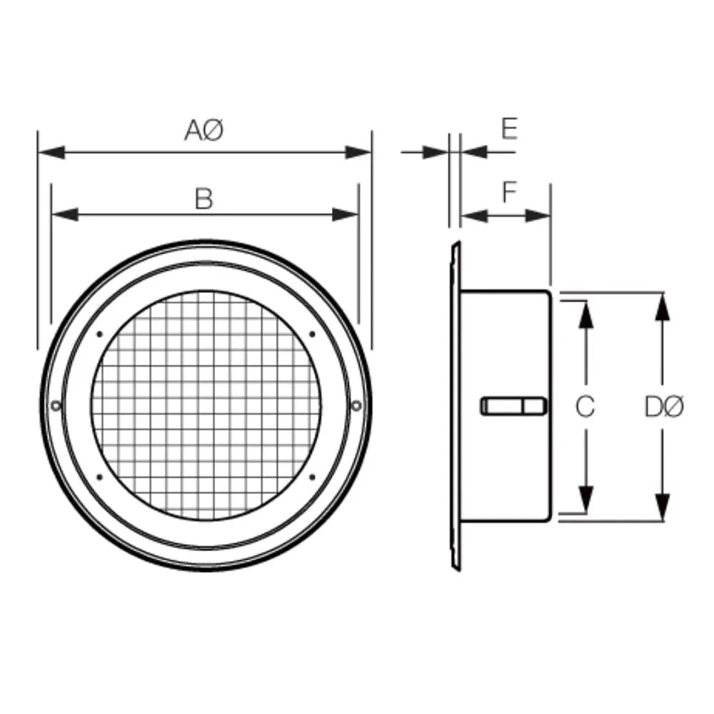 External Eave Grille Stainless Steel in ø100mm or ø150mm