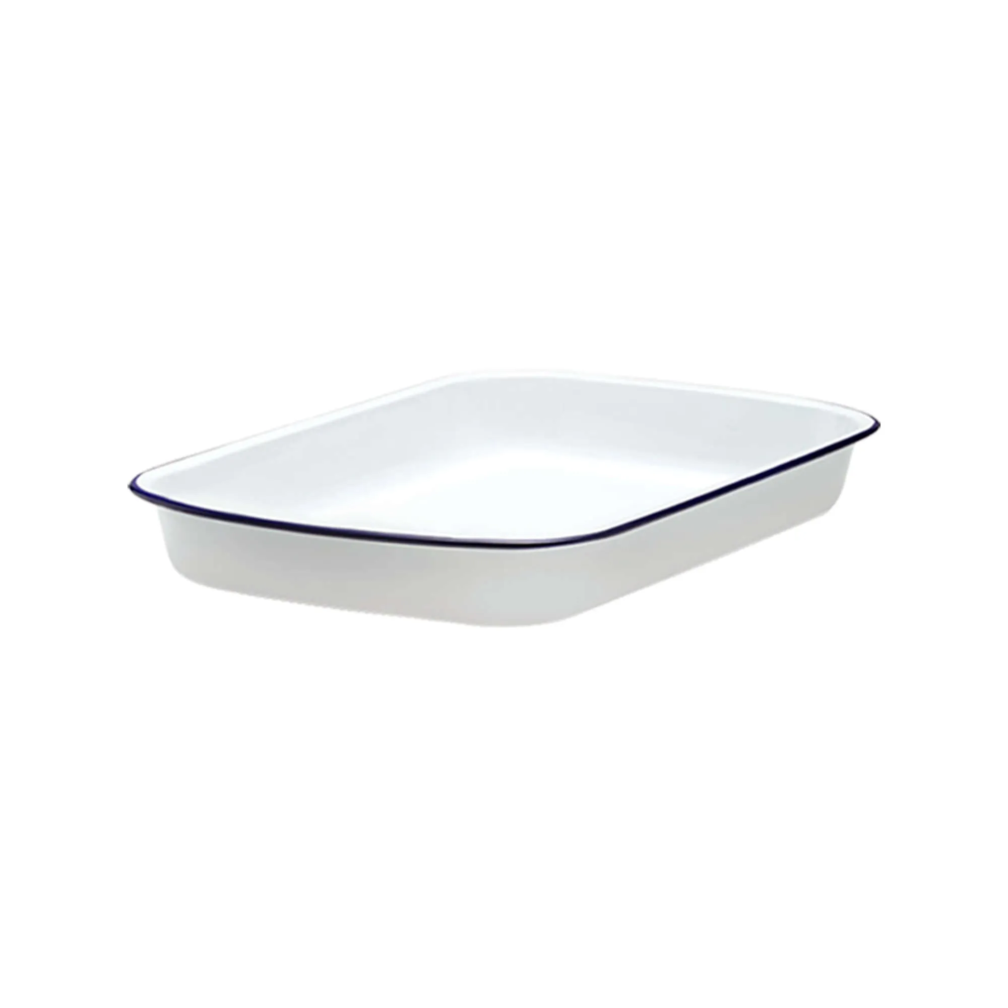 Falcon Enamel Rectangle Baking Tray in White with in Blue Rim 28x22x3cm