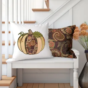 Fall Pillow Covers, Rustic Country Square covers, Country Farmhouse Decor, Paisley Pumpkin Pillowcase Set, Modern Farmhouse Decor