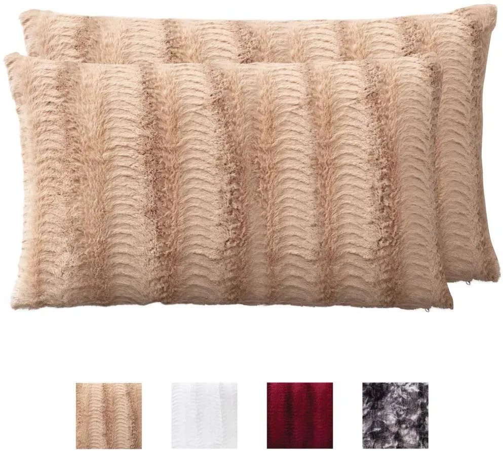 Faux Fur Pillowcases, Set of 2 Decorative Case Sets-12x20