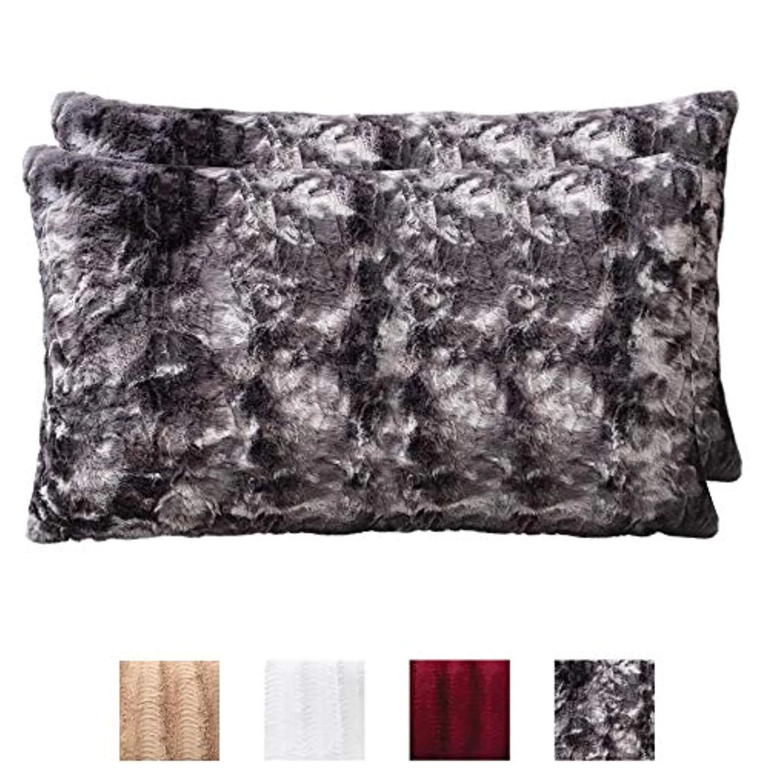 Faux Fur Pillowcases, Set of 2 Decorative Case Sets-12x20