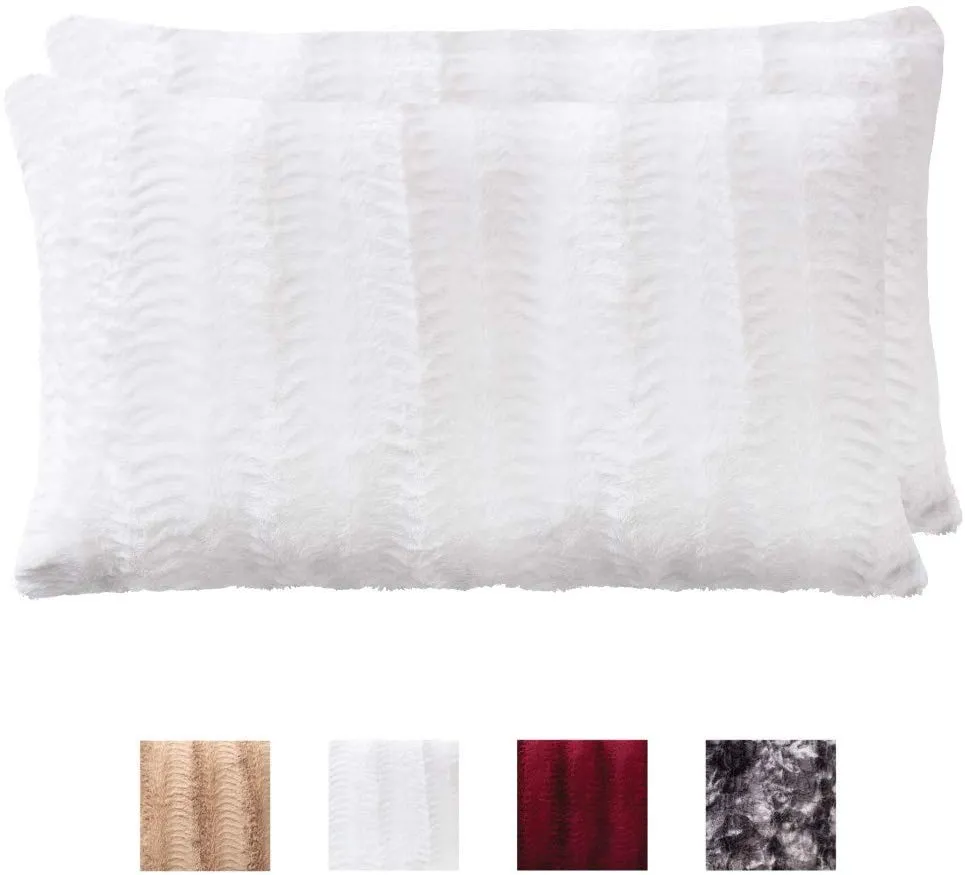 Faux Fur Pillowcases, Set of 2 Decorative Case Sets-12x20