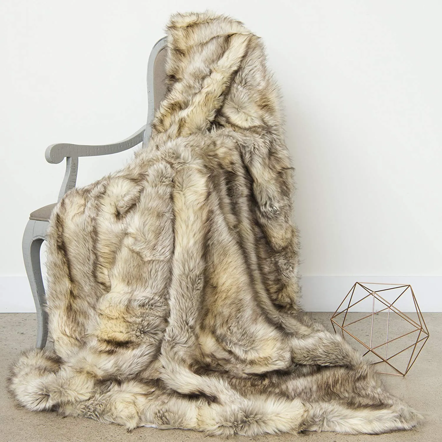 Faux Fur Throw - Lounge Blanket - Kitt Fox - 58"W x 60"L - (1 Throw)