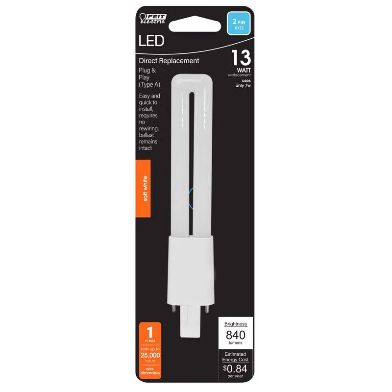 Feit LED Linear PL GX23 LED Tube Light Soft White 13 Watt Equivalence 1 pk