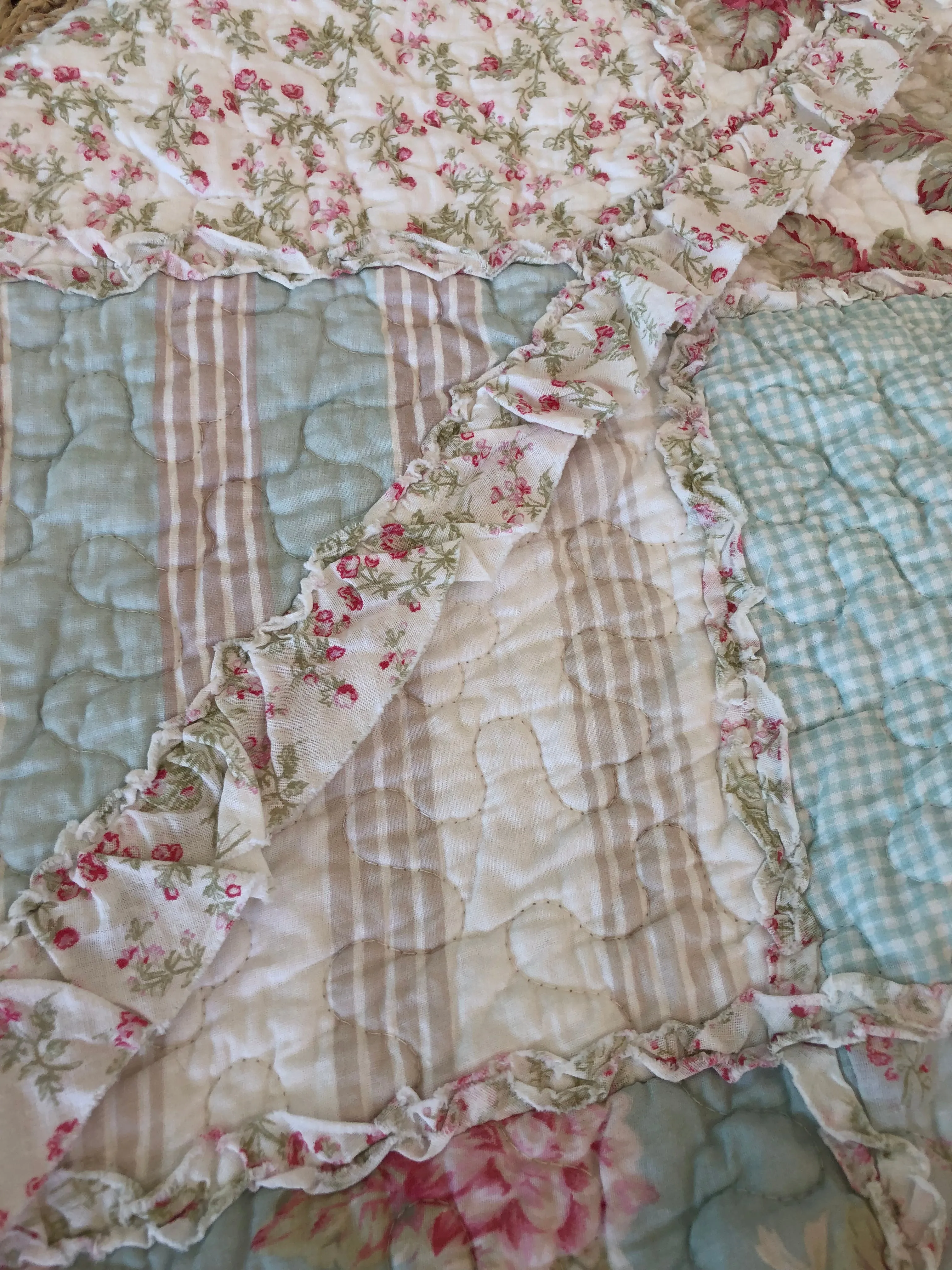 Floral Patchwork Country Charm Rose Ruffle Quilted Coverlet Bedcover Set Available in 4 Sizes