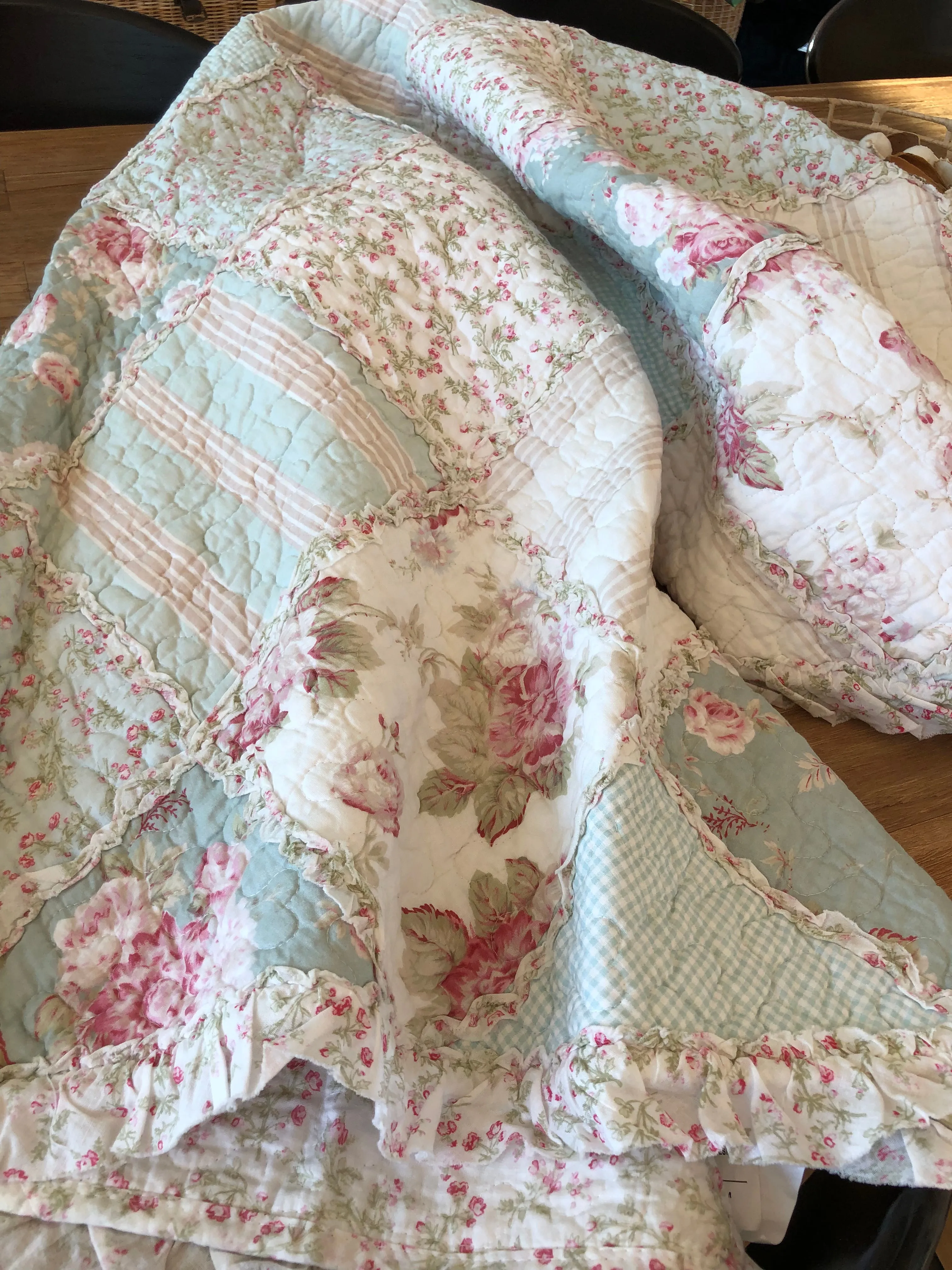 Floral Patchwork Country Charm Rose Ruffle Quilted Coverlet Bedcover Set Available in 4 Sizes