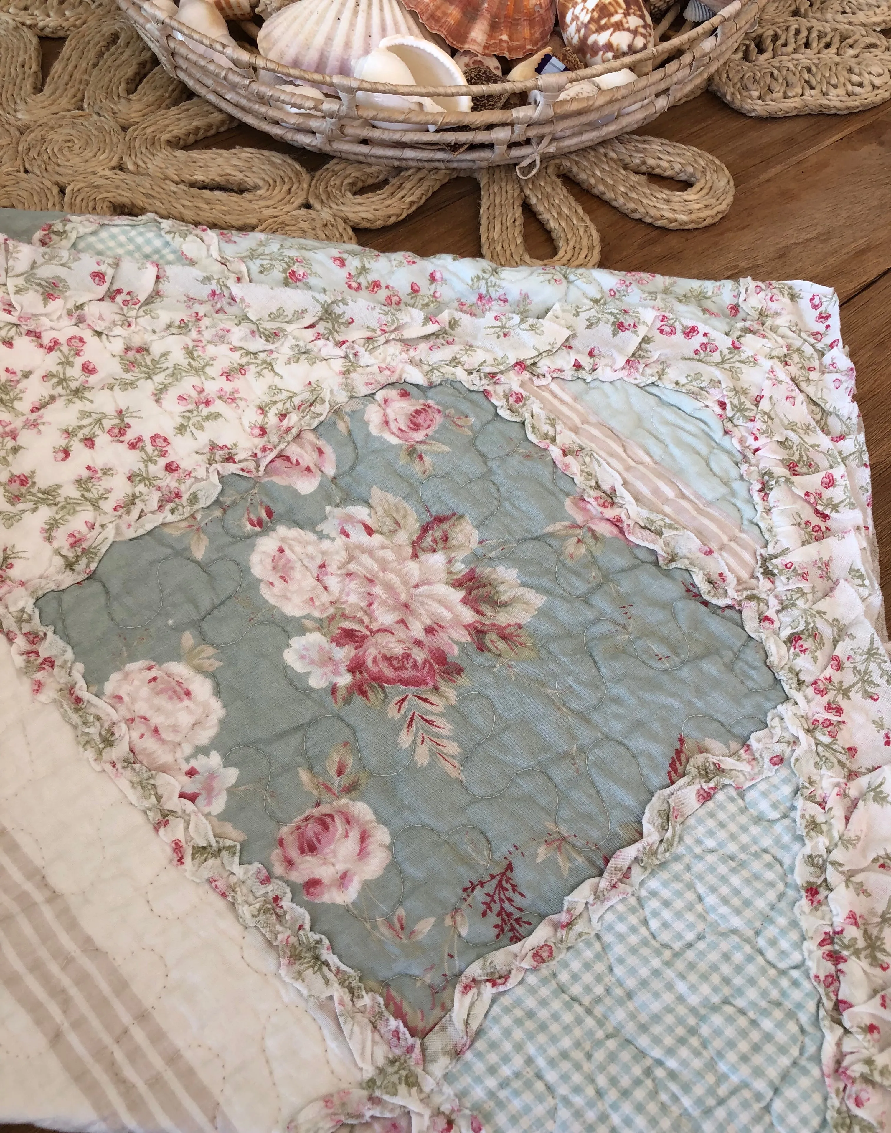 Floral Patchwork Country Charm Rose Ruffle Quilted Coverlet Bedcover Set Available in 4 Sizes