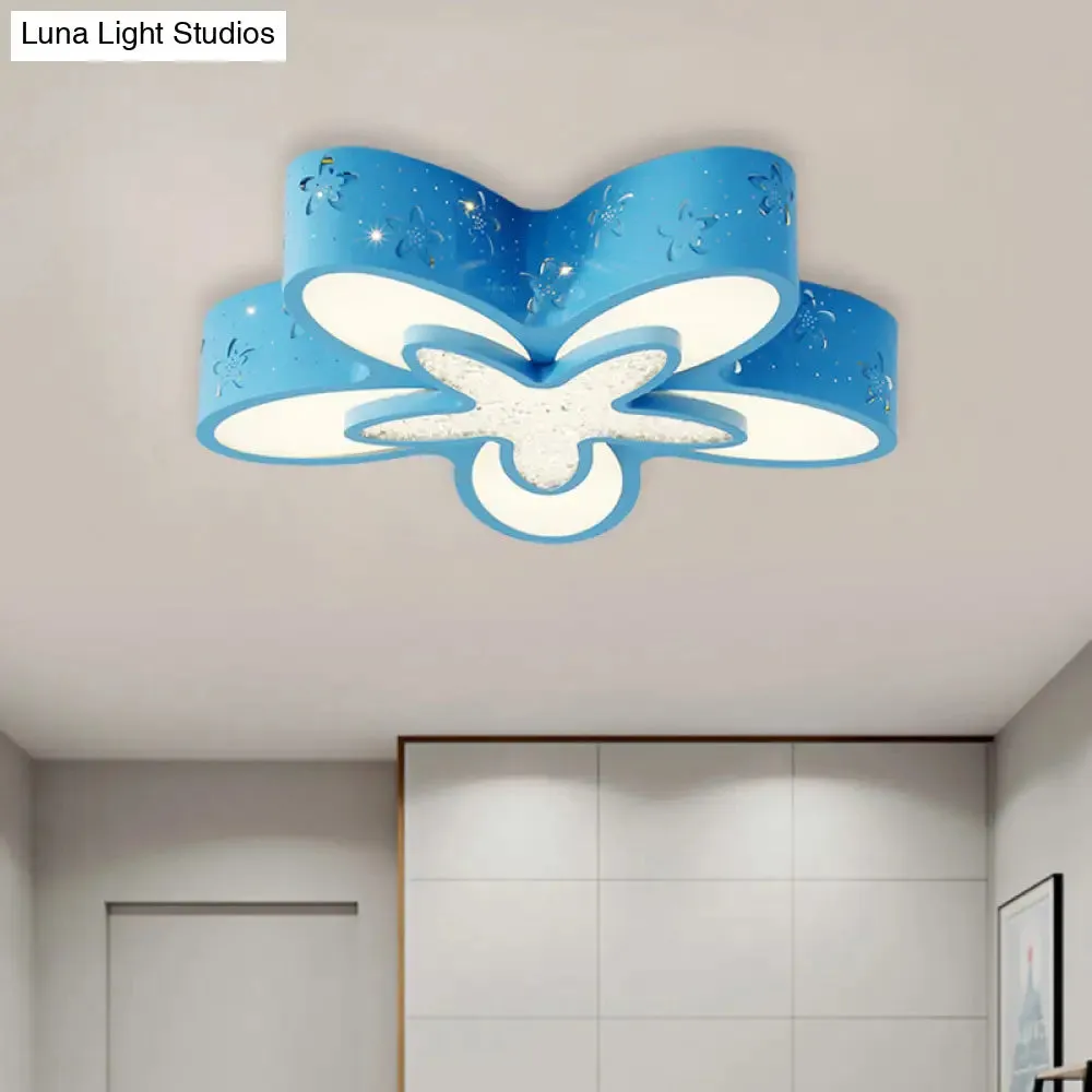 Flower-Shaped LED Cartoon Flush Ceiling Light for Kids' Bedrooms in Pink/Blue