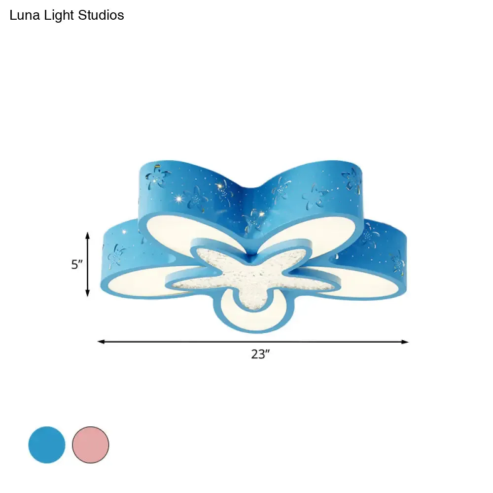 Flower-Shaped LED Cartoon Flush Ceiling Light for Kids' Bedrooms in Pink/Blue