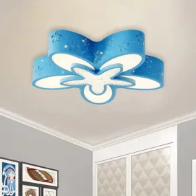 Flower-Shaped LED Cartoon Flush Ceiling Light for Kids' Bedrooms in Pink/Blue