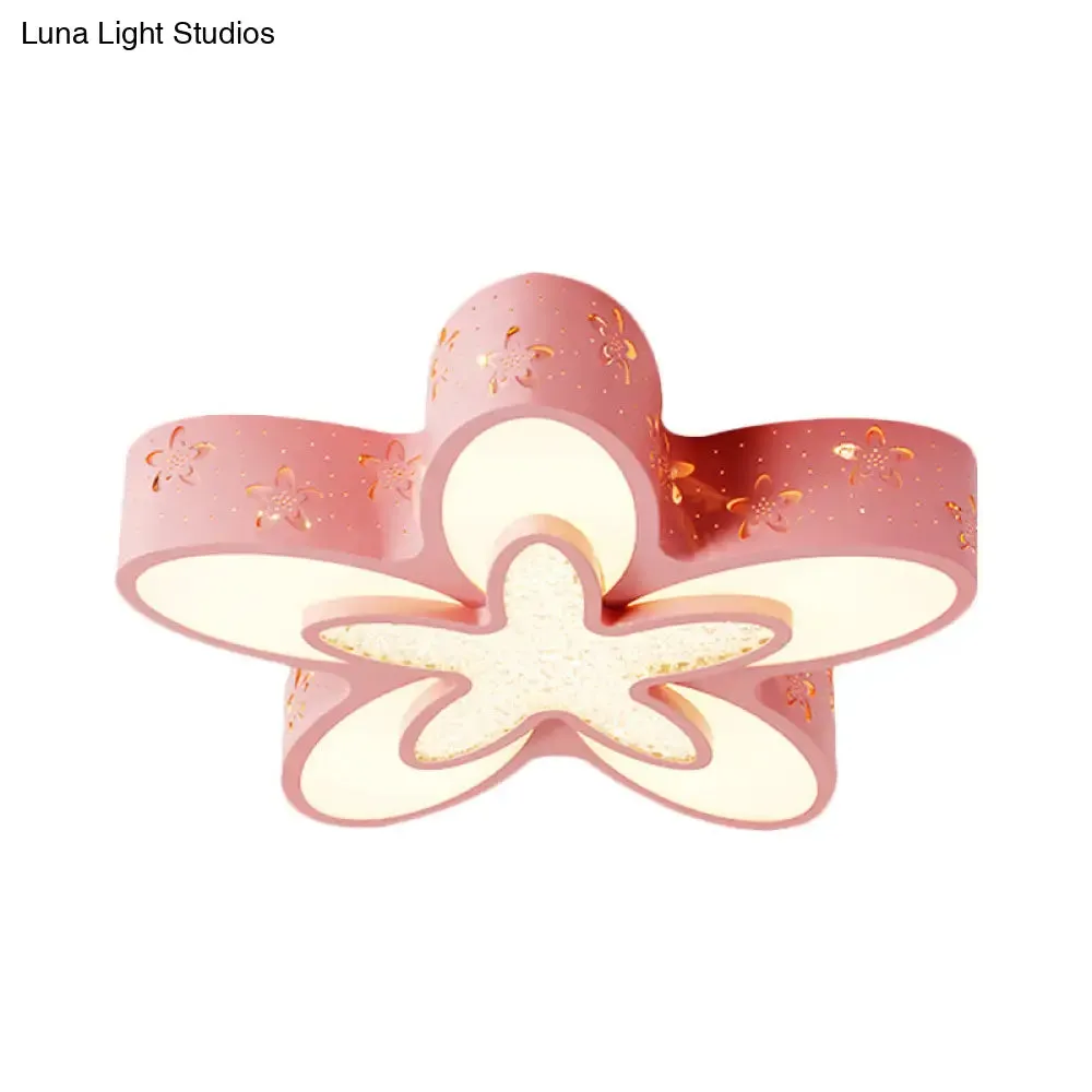 Flower-Shaped LED Cartoon Flush Ceiling Light for Kids' Bedrooms in Pink/Blue