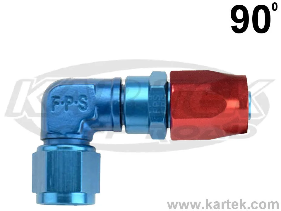 Fragola AN -20 Red And Blue Anodized Series 3000 Cutter Style 90 Degree Low Profile Hose Ends