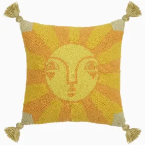 Friendly Sun Wool Hooked Pillow W/Tassels