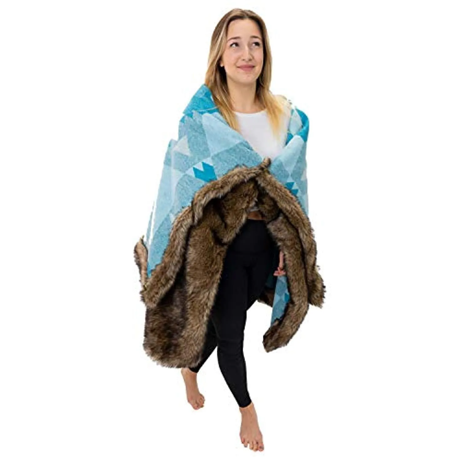 Fuzzy Faux Fur Blanket with Storage Pocket, 54X 64 Inches Lightweight