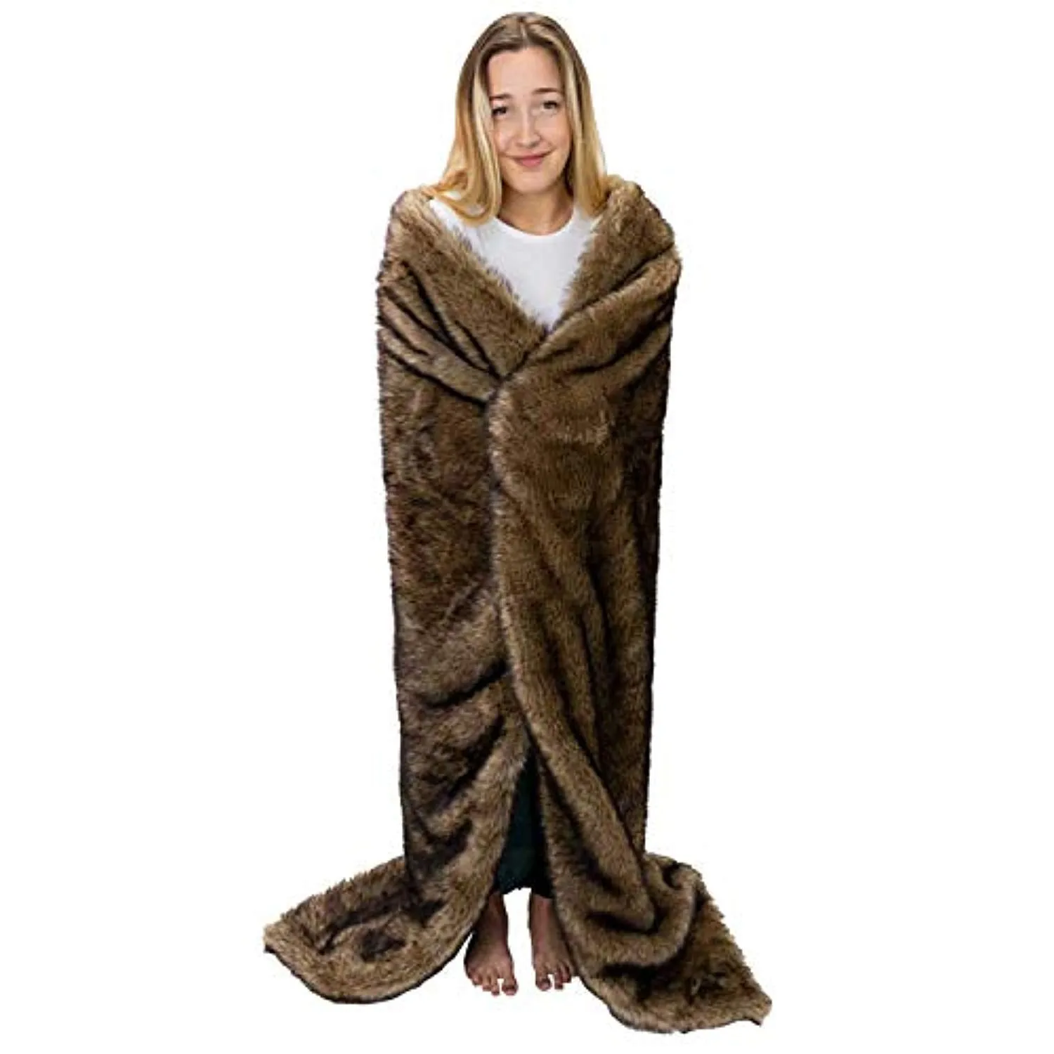 Fuzzy Faux Fur Blanket with Storage Pocket, 54X 64 Inches Lightweight