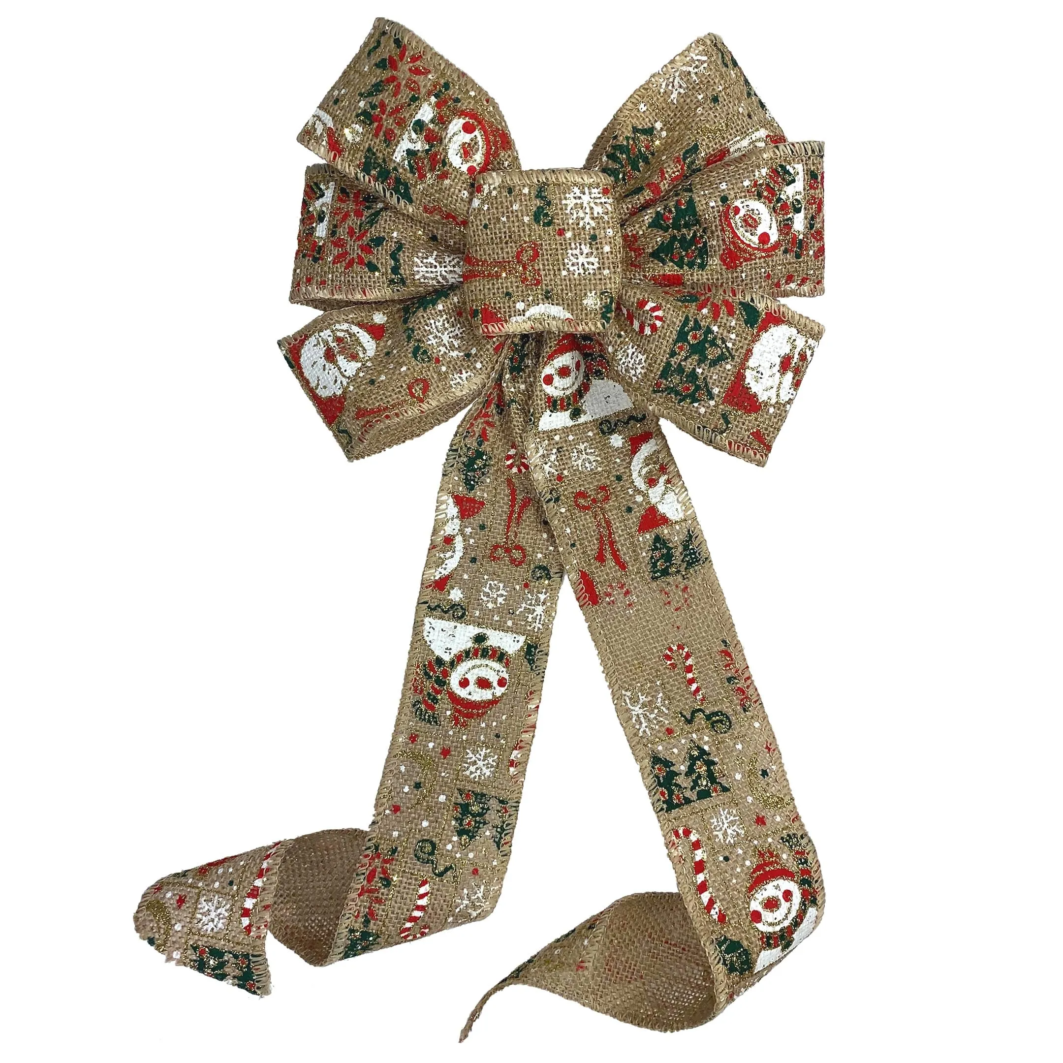 Glitter Snowman Christmas Tree Bow - 10" Wide, 18" Long Tails