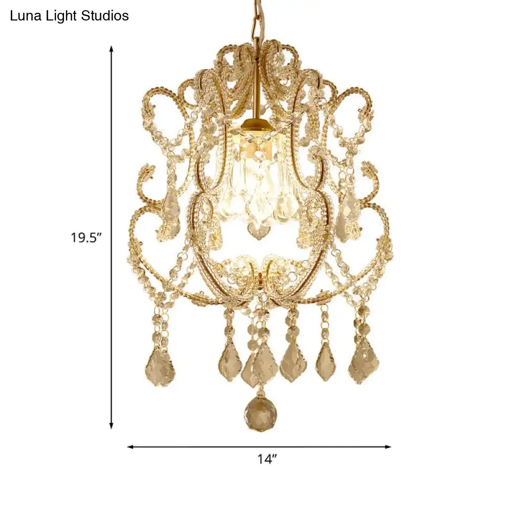 Gold Finish 1-Light Suspension Traditional Crystal Beaded Pendant Lamp