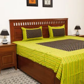 Green - Jacquard Patchwork Cotton Double Bed Cover with Pillow Covers (110 x 88 in)