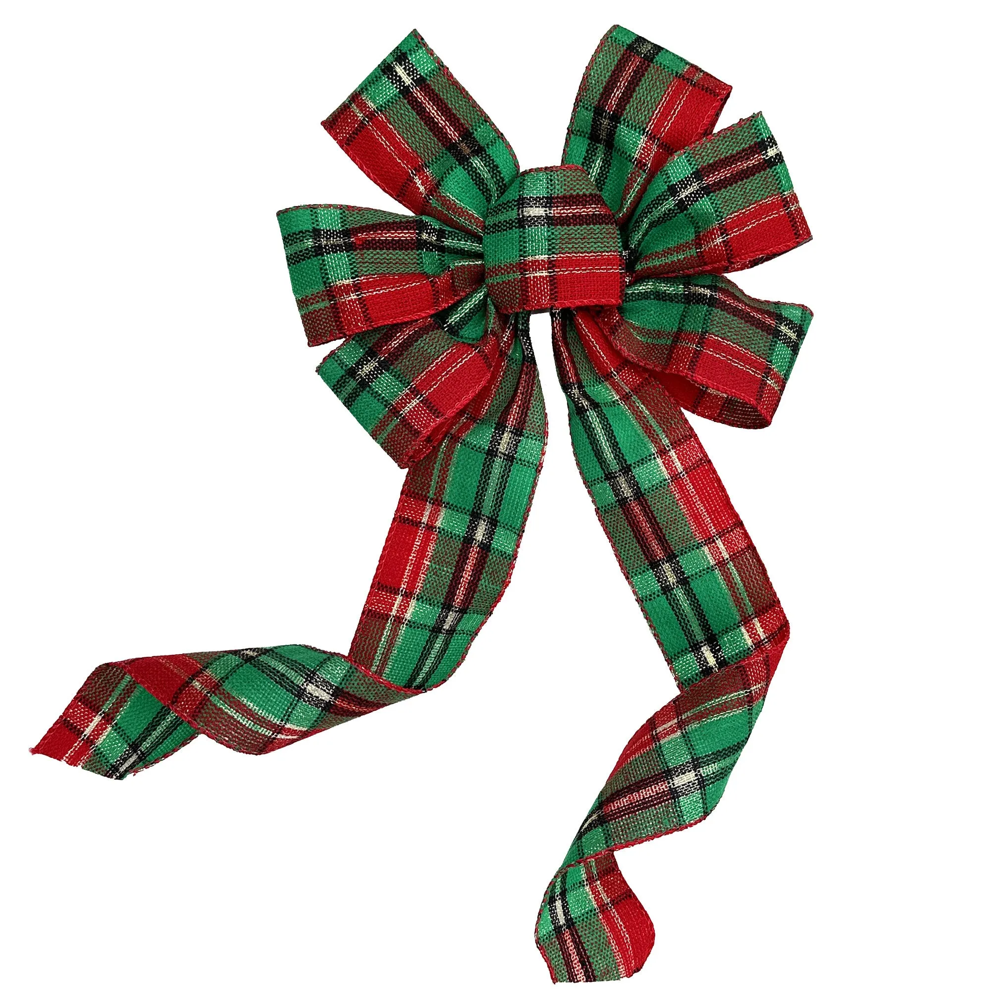 Green Red Plaid Christmas Bow - 10" Wide, 18" Long