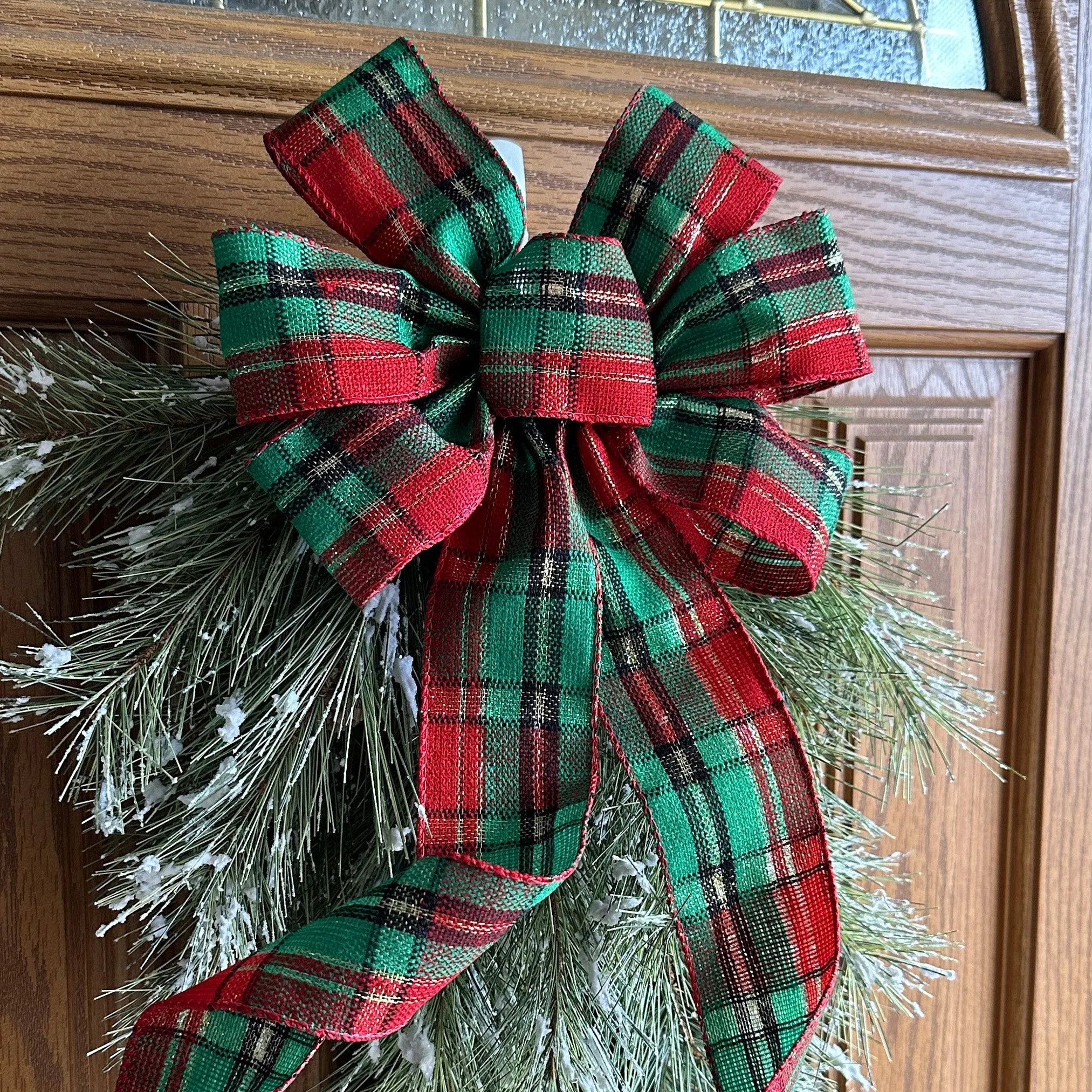 Green Red Plaid Christmas Bow - 10" Wide, 18" Long