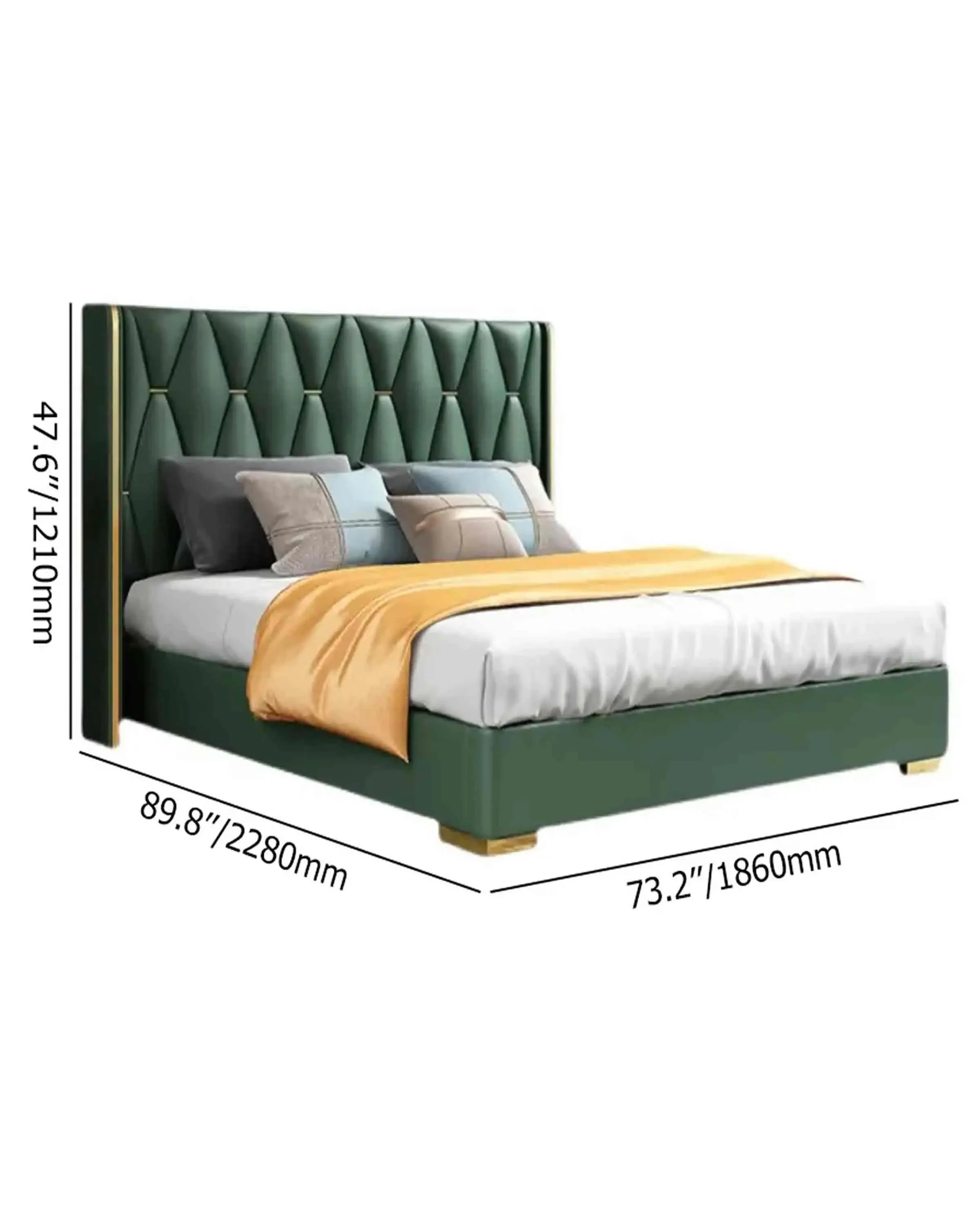 Green Solid Wood Bed with Headboard | king/Queen size bed with storage