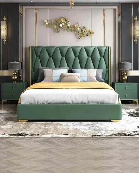 Green Solid Wood Bed with Headboard | king/Queen size bed with storage