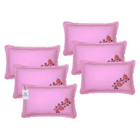 Heart Home Pillow Cover | Cotton Pillow Cover | Pillow Cover for Bedroom | Cushion Cover for Living Room | Embroidery Frill with Zip Pillow Cover | 20x30 Inch | Set of 6 | Pink