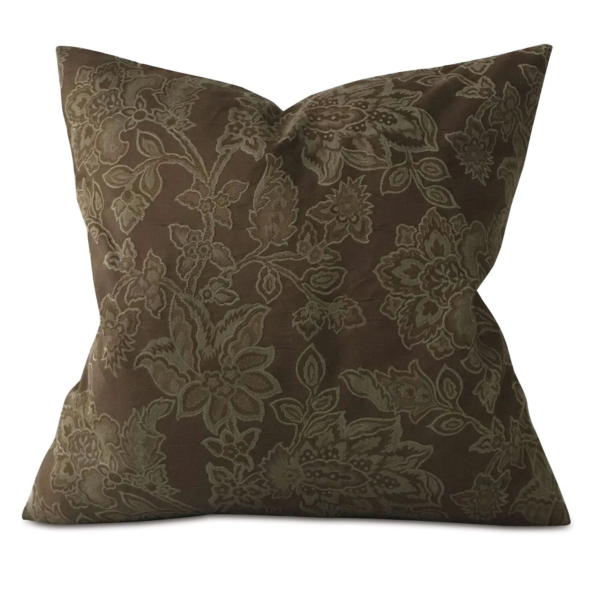 Hickory Brown Floral Jacquard Throw Pillow Cover 24x24