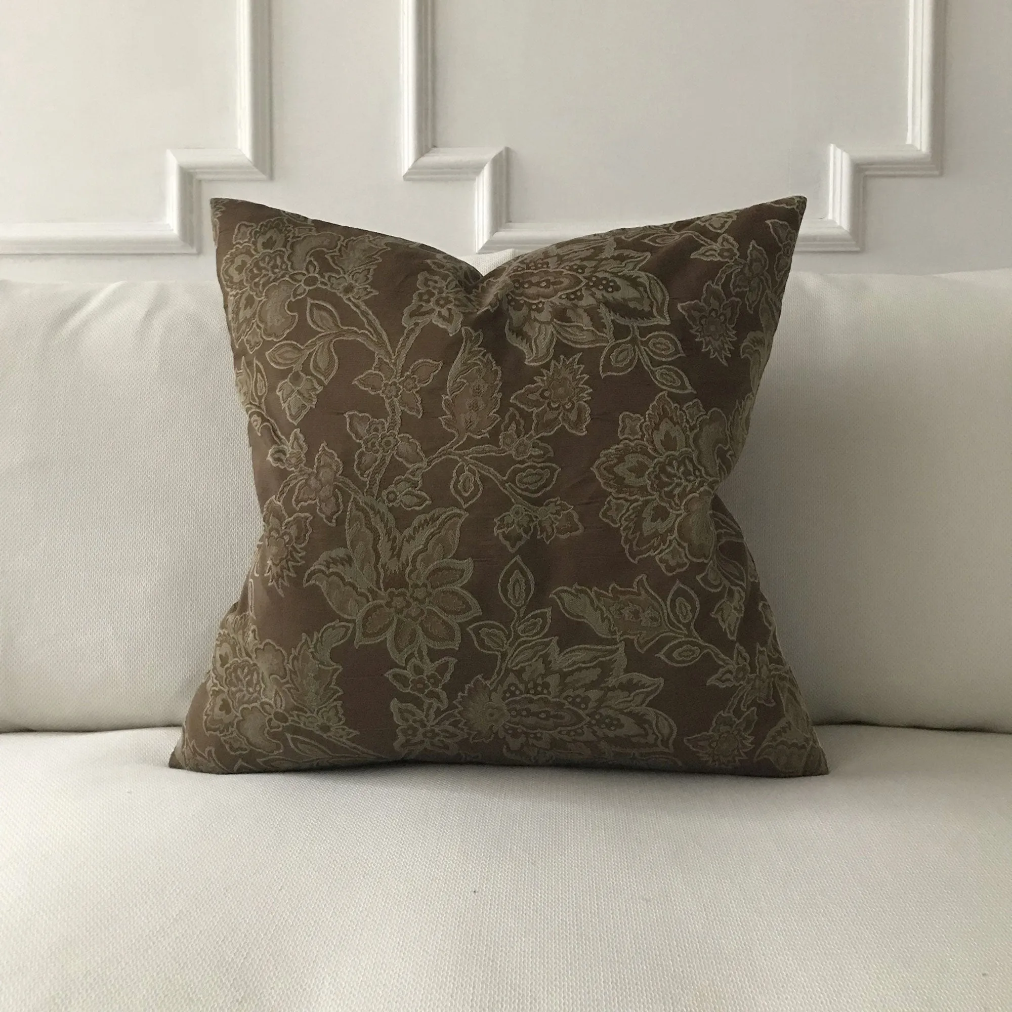 Hickory Brown Floral Jacquard Throw Pillow Cover 24x24