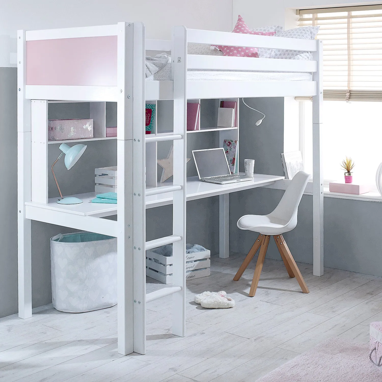 Highsleeper Bed with Desk & Shelving - Thuka