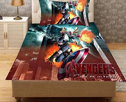 HomeStore-YEP Super Soft Velvet Digital Printed Avengers Single Bedsheet and One Pillow Cover - Size 90 x 60 inch