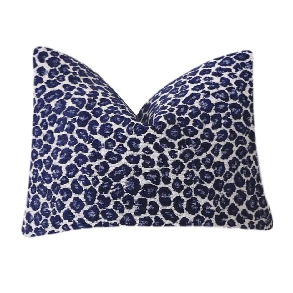 Indigo Chenille Leopard Pillow Cover : Available in 10 Sizes