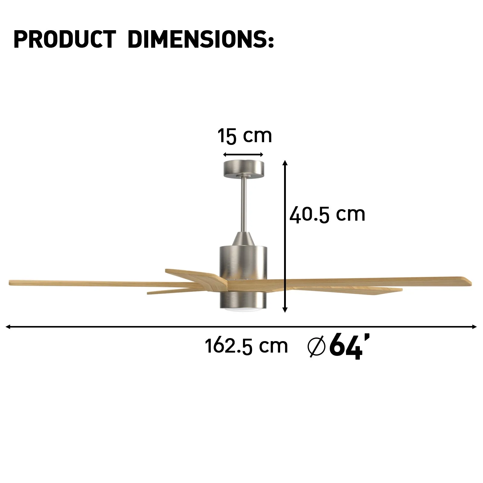 Irvine 64" 5 Blades Solid Wood with Remote Control and LED Light Kit Tri-Color