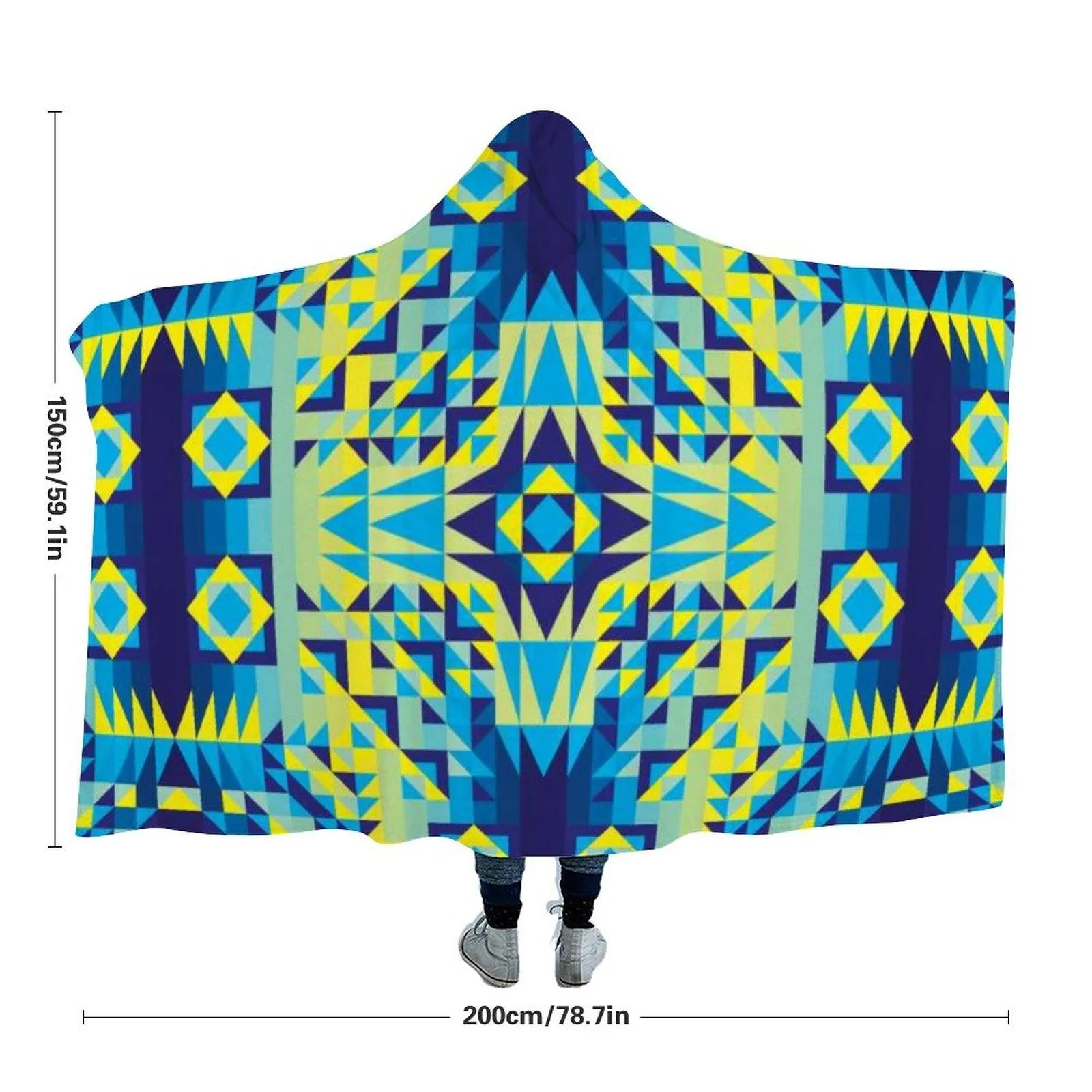 Kaleidoscope Jaune Bleu Hooded Blanket