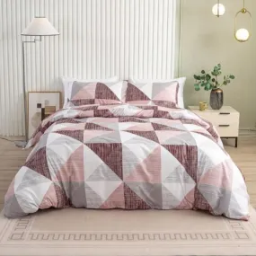 King Size 6 pieces bedding set , Simply geometric print, old rose with grey.