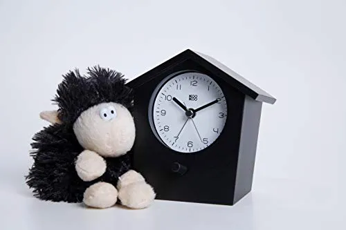 KOOKOO EarlyBird Black bird voice alarm clock with real bird voices and a three-tone gong; MDF wood cabinet; wake up in nature and with natural field recordings