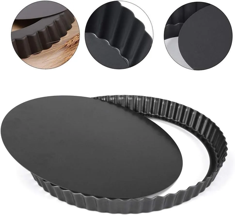 Kuber Industries Pie and Pizza Pan with Removeable Bottom|Carbon Steel Tart Pan-Pack of 6 (Black)