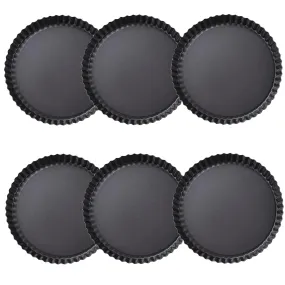 Kuber Industries Pie and Pizza Pan with Removeable Bottom|Carbon Steel Tart Pan-Pack of 6 (Black)