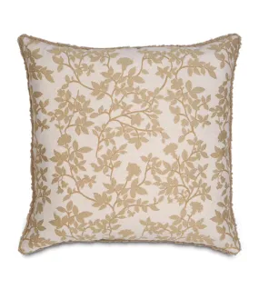 Leandros Beige Botanical Design w/ Cord Throw Pillow Cover 20x20