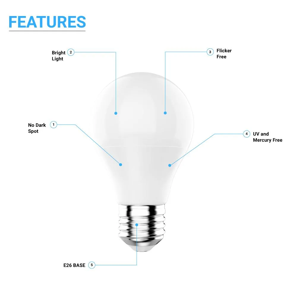 LED A19 - 9 Watt - 800lm Non-Dimmable - 5000K - Day Light White