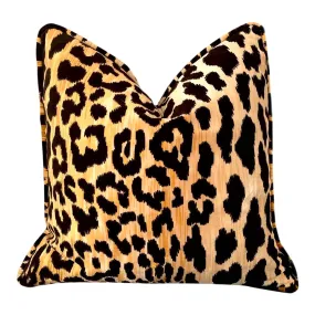 Leopard Velvet Cushion Cover / Velvet Cheetah Pillow / Self Piped Pillow Cover option / Jamil Natural / Hollywood Regency Pillow