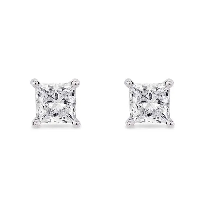 Lightbox 1.0CTW LabGrown Princess Cut Diamond 4-Prong Stud Earrings in 14K White Gold