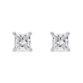 Lightbox 1.0CTW LabGrown Princess Cut Diamond 4-Prong Stud Earrings in 14K White Gold