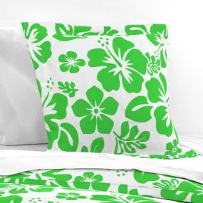 Lime Green and White Hawaiian Hibiscus Flowers Euro Pillow Sham