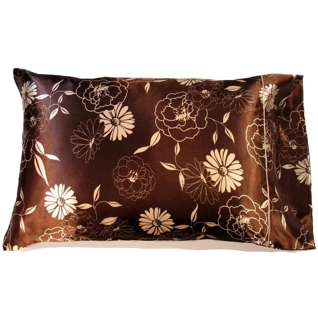 Living Room Toss Pillow, Brown with Beige Etched Flowers