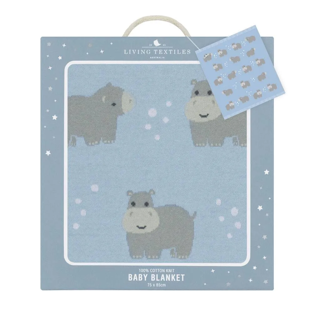 Living Textiles | 100% Cotton Whimsical Hippo Baby Blanket