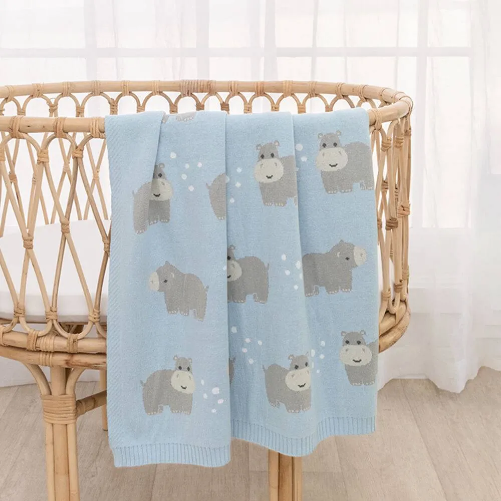 Living Textiles | 100% Cotton Whimsical Hippo Baby Blanket