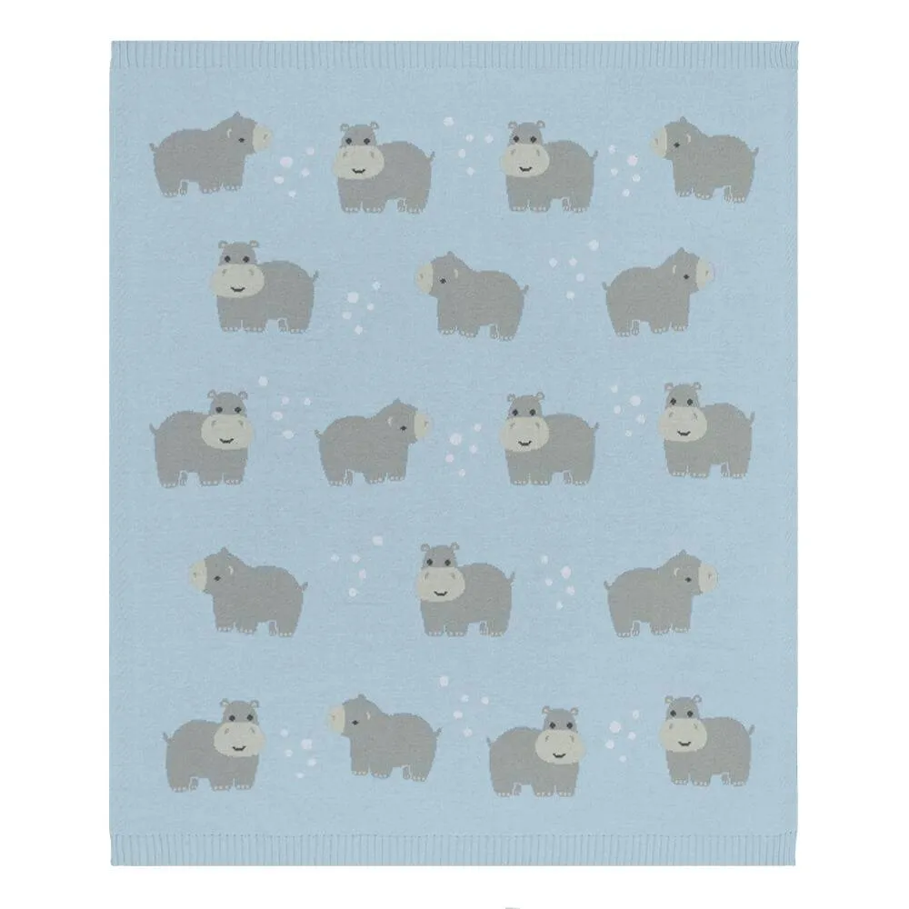 Living Textiles | 100% Cotton Whimsical Hippo Baby Blanket