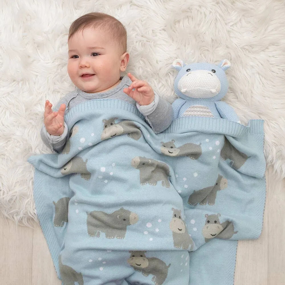 Living Textiles | 100% Cotton Whimsical Hippo Baby Blanket